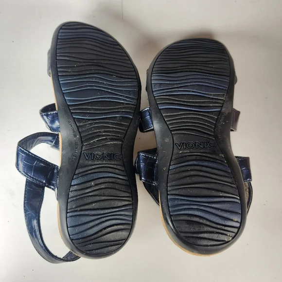 VIONIC Women's Amber Sandal 39 / 7 Blue Leather Strappy Comfort Orthotic Shoes - Picture 11 of 11